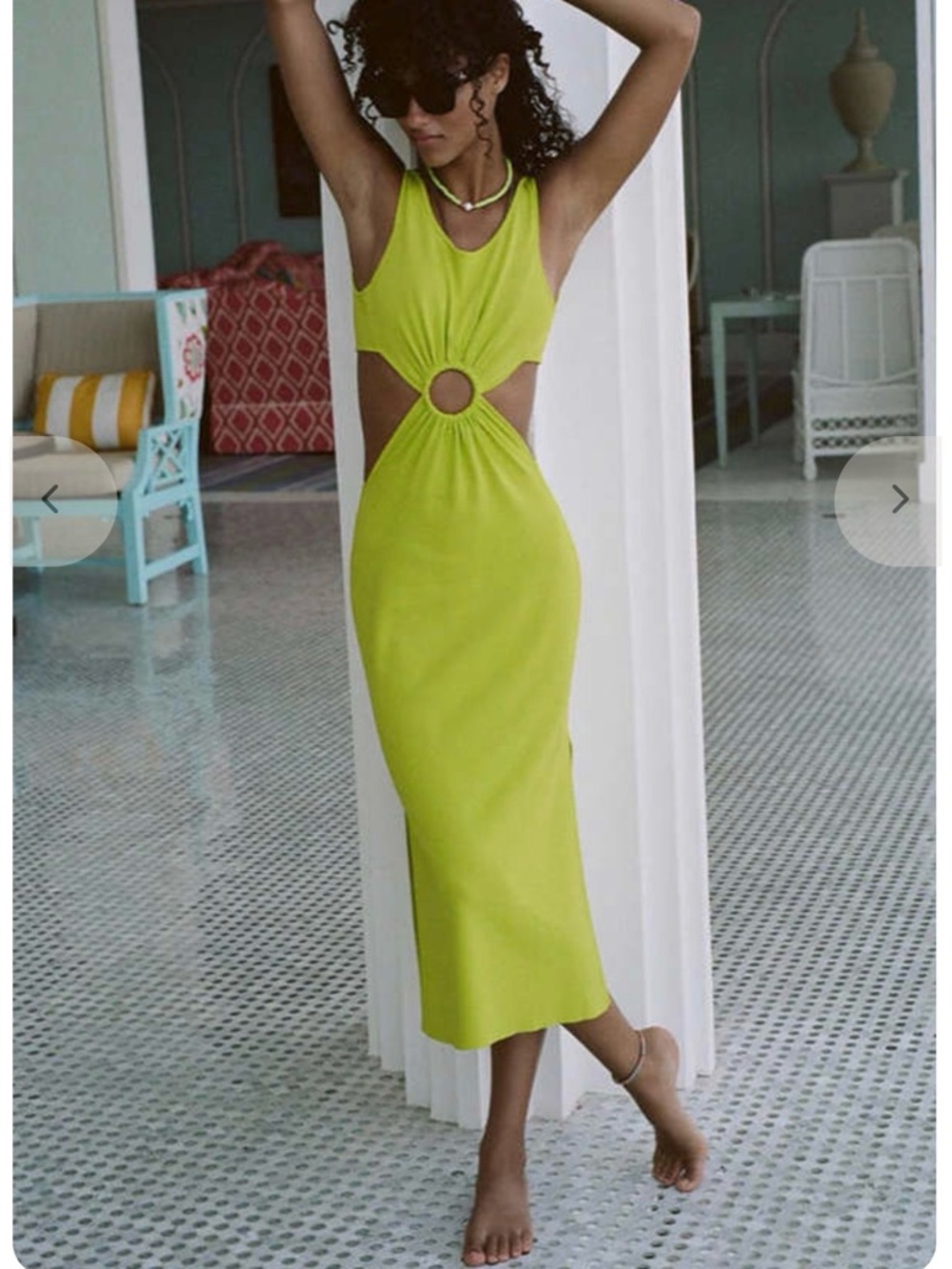 SOLID & STRIPED Lime Cutout Ring Midi Dress